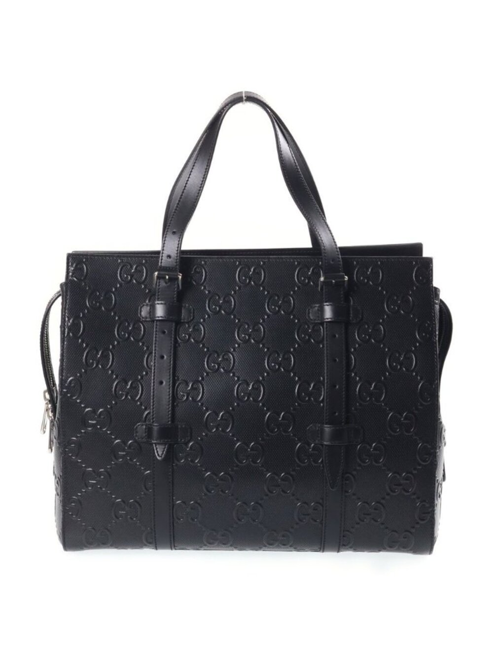 Gucci GG Embossed Leather Hand Tote Bag Silver Black